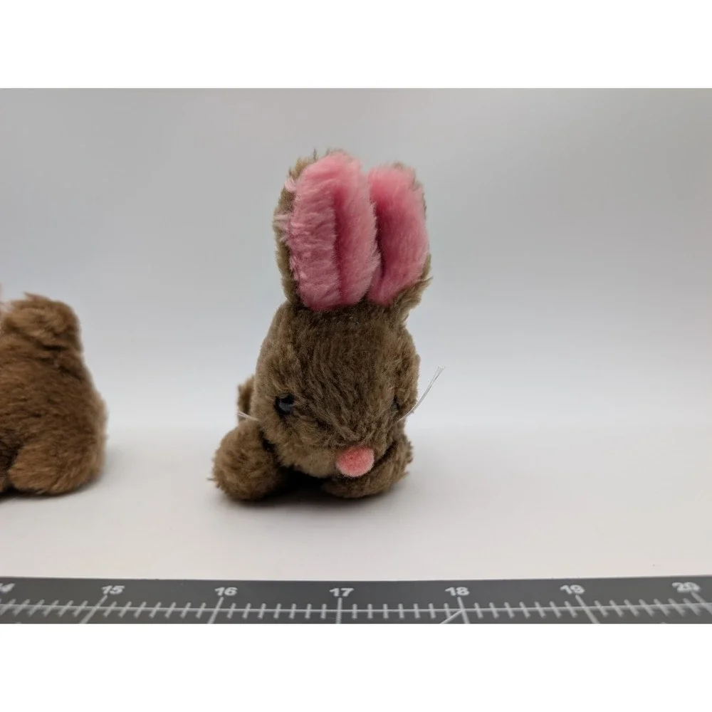 Russ Brown Mini Rabbit Plush 4 Inch Pink Ears Lot‎ of 2 Stuffed Animal Toy